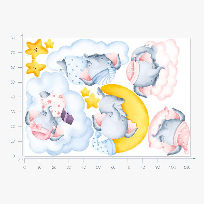 Autocollant mural 80x112 Éléphants et nuages pastel dans un style aquarelle