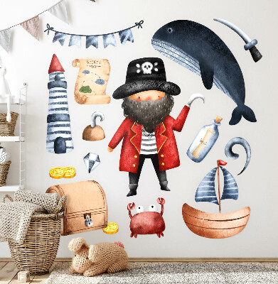 Autocollant mural 80x110 Le monde des pirates aux aquarelles pastel
