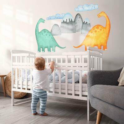 Autocollant mural 80x143 Dinosaures dans des paysages à l'aquarelle pastel