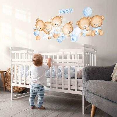 Autocollant mural 80x137 Ours en peluche pastel en version aquarelle
