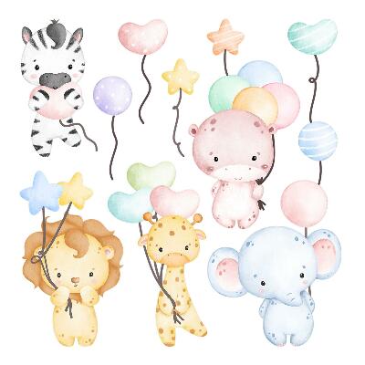 Autocollant mural 80x118 Safari avec des animaux sauvages et des ballons aquarelles