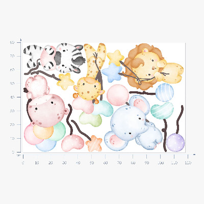 Autocollant mural 80x118 Safari avec des animaux sauvages et des ballons aquarelles