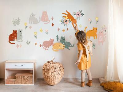 Autocollant mural 80x141 Chats et plantes pastel dans un style bohème