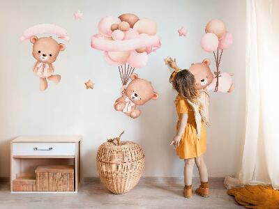 Autocollant mural 80x116 Ours en peluche avec des ballons à l'aquarelle pastel
