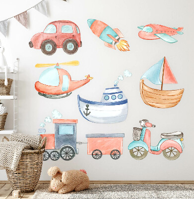 Autocollant mural 80x126 Aquarelles de transport aux tons pastel