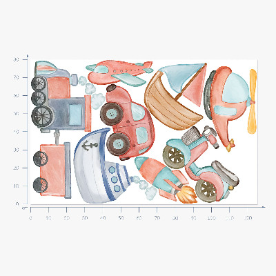 Autocollant mural 80x126 Aquarelles de transport aux tons pastel