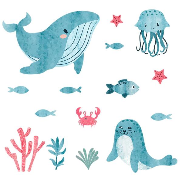 Autocollant mural 80x146 Un paradis marin dans un style aquarelle