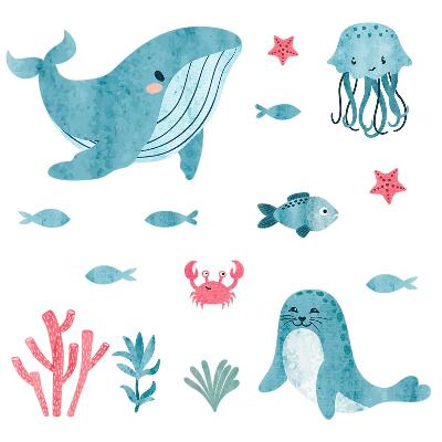 Autocollant mural 80x146 Un paradis marin dans un style aquarelle