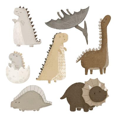 Autocollant mural 80x122 Dinosaures bohèmes pastel mignons