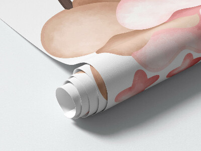 Autocollant mural 80x144 Lapins avec des ballons dans des tons pastel aquarelle