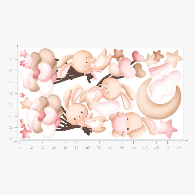 Autocollant mural 80x144 Lapins avec des ballons dans des tons pastel aquarelle