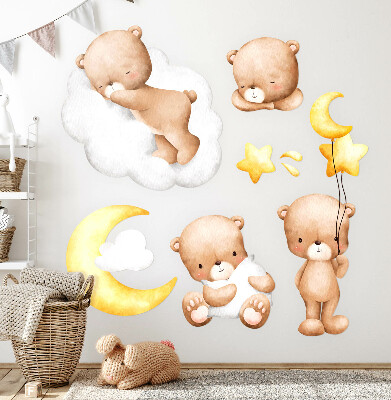 Autocollant mural 80x126 Ours en peluche mignons dans les nuages et les étoiles