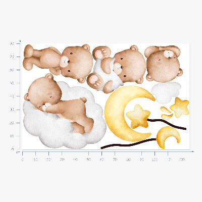 Autocollant mural 80x126 Ours en peluche mignons dans les nuages et les étoiles