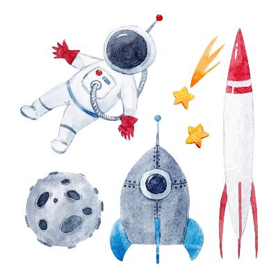 Autocollant mural 80x135 Motif pastel spatial avec astronaute et fusées