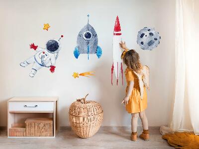 Autocollant mural 80x135 Motif pastel spatial avec astronaute et fusées