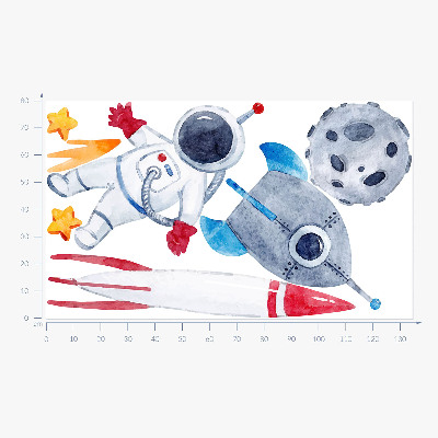 Autocollant mural 80x135 Motif pastel spatial avec astronaute et fusées