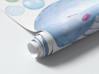 Autocollant mural 80x113 Un monde sous-marin pastel de créatures aquarellées