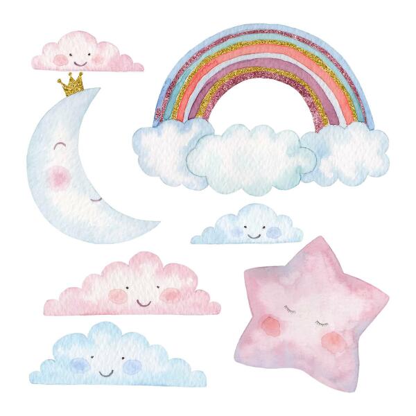 Autocollant mural 80x110 Ciel magique pastel dans un style aquarelle