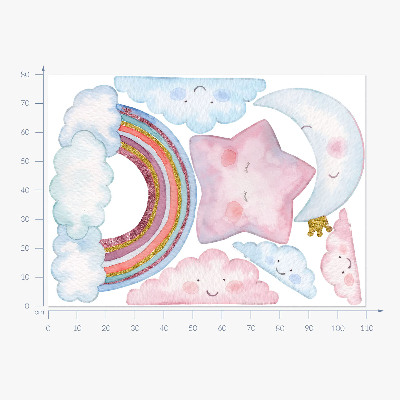 Autocollant mural 80x110 Ciel magique pastel dans un style aquarelle