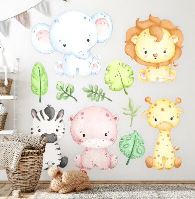 Autocollant mural 80x92 Safari aux tons pastel avec des animaux charmants