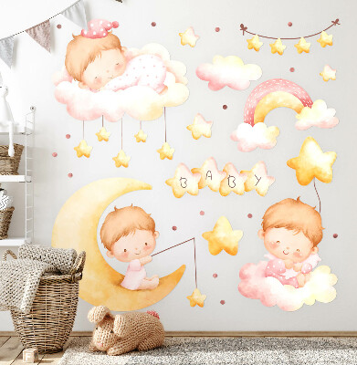 Autocollant mural 80x106 De doux bébés dans les nuages
