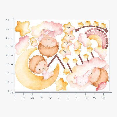 Autocollant mural 80x106 De doux bébés dans les nuages
