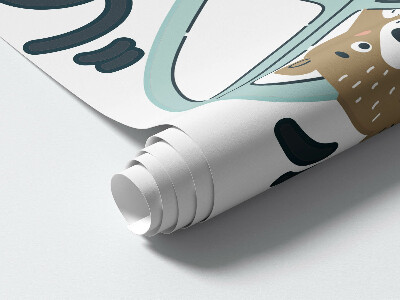 Autocollant mural 80x108 Prêt à partir ! Animaux pastel en voiture