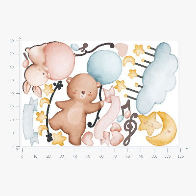 Autocollant mural 80x119 Animaux en ballons dans un ciel pastel