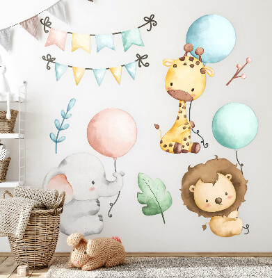 Autocollant mural 80x122 Ballons animaux bohèmes pastel et mignons