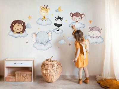 Autocollant mural 80x109 Animaux mignons dans des nuages pastel