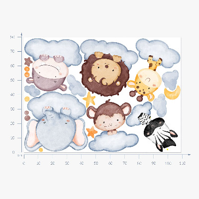 Autocollant mural 80x109 Animaux mignons dans des nuages pastel