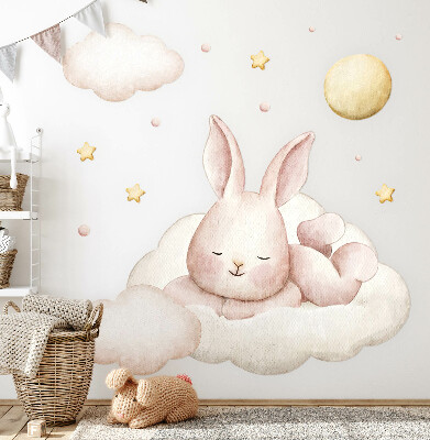 Autocollant mural 80x69 Lapin sur les nuages et aquarelles pastel