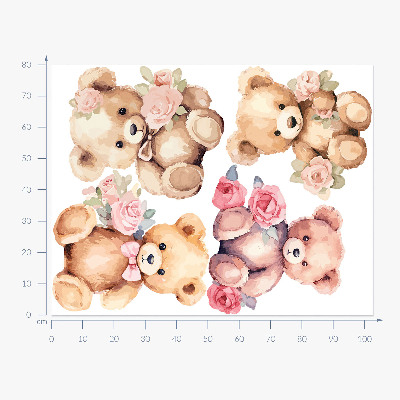 Autocollant mural 80x103 Ours en peluche avec des fleurs dans un style aquarelle