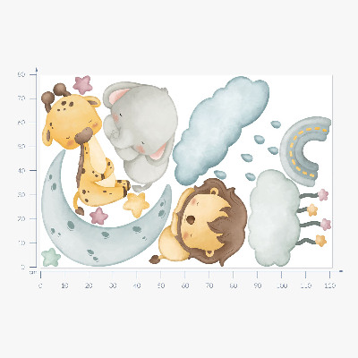 Autocollant mural 80x121 Animaux mignons dans un paradis pastel