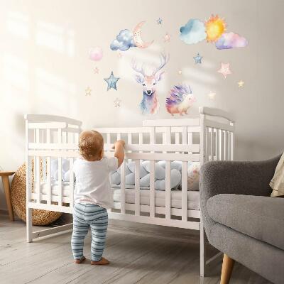 Autocollant mural 80x88 Aquarelle pastel animaux et ciel