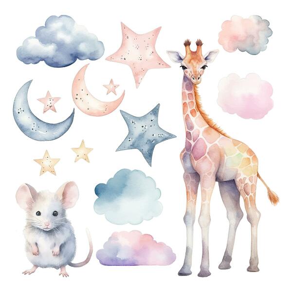 Autocollant mural 80x76 Merveilles nocturnes de la nature dans un style aquarelle pastel