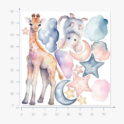 Autocollant mural 80x76 Merveilles nocturnes de la nature dans un style aquarelle pastel