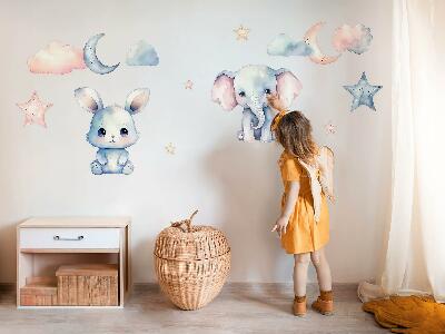 Autocollant mural 80x138 Animaux mignons dans le ciel nocturne pastel