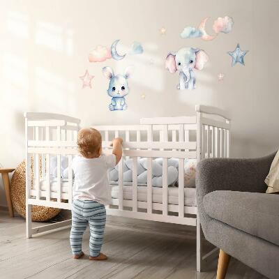 Autocollant mural 80x138 Animaux mignons dans le ciel nocturne pastel