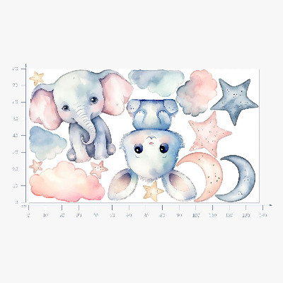 Autocollant mural 80x138 Animaux mignons dans le ciel nocturne pastel