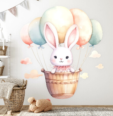 Autocollant mural 80x84 Lapin avec des ballons aux tons aquarelles