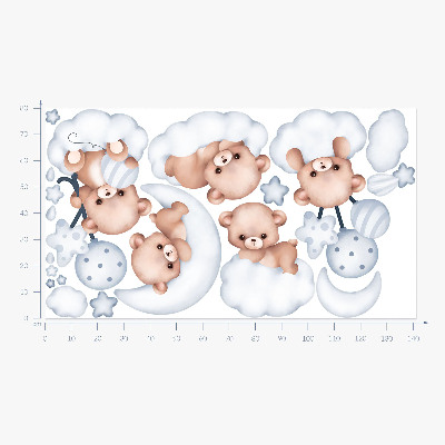 Autocollant mural 80x141 Ours en peluche mignons dans des nuages aux tons pastel