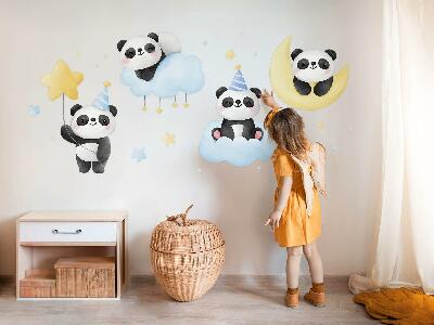 Autocollant mural 80x113 Pandas mignons dans un ciel aquarelle pastel