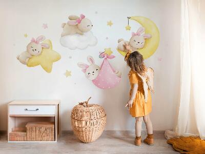 Autocollant mural 80x118 Lapins dans le ciel nocturne, aquarelle pastel