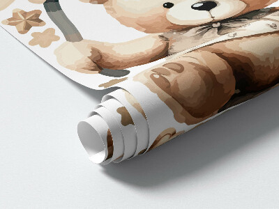 Autocollant mural 80x118 Ours en peluche beiges dans des nuages avec des ballons bohèmes