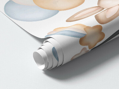 Autocollant mural 80x70 Lapins avec des ballons dans le ciel nocturne aquarelle