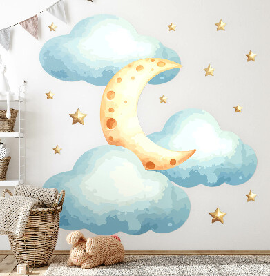 Autocollant mural 80x99 Lune et nuages à l'aquarelle pastel