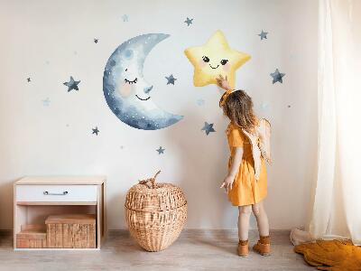Autocollant mural 80x138 Lune et étoile dans un style aquarelle nocturne