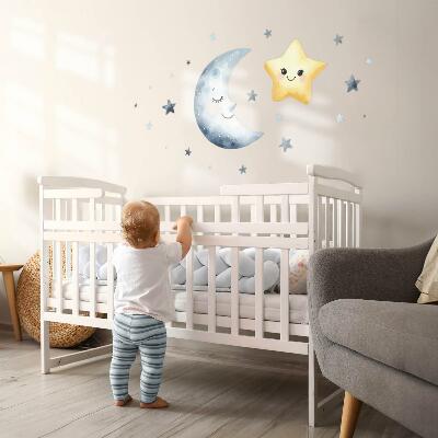 Autocollant mural 80x138 Lune et étoile dans un style aquarelle nocturne