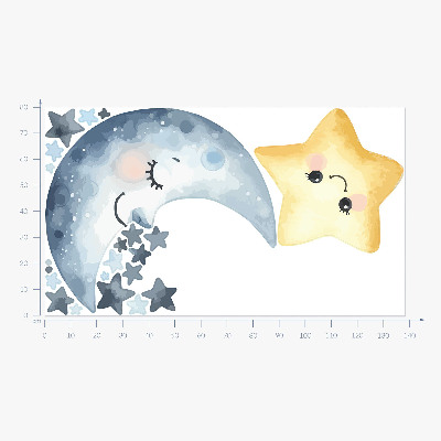 Autocollant mural 80x138 Lune et étoile dans un style aquarelle nocturne
